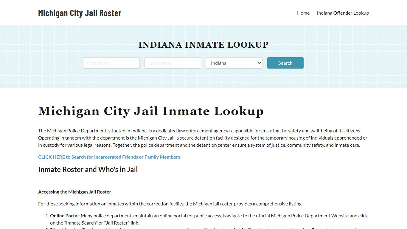 Michigan Police Department & City Jail, IN Inmate Roster, Arrests, Mugshots